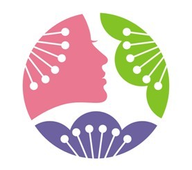  少女、花图形 